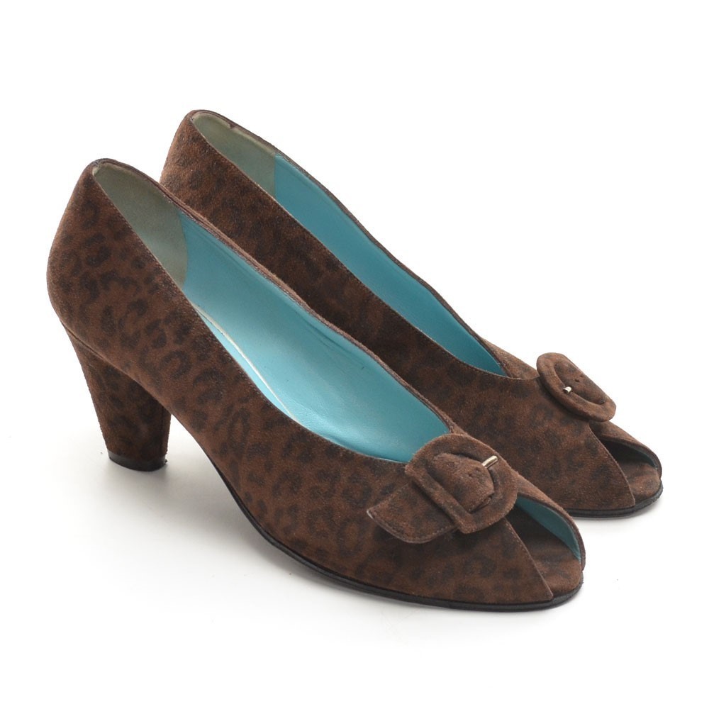 Thierry Rabotin Roberta Leopard Buckle Peep Pumps 38.5